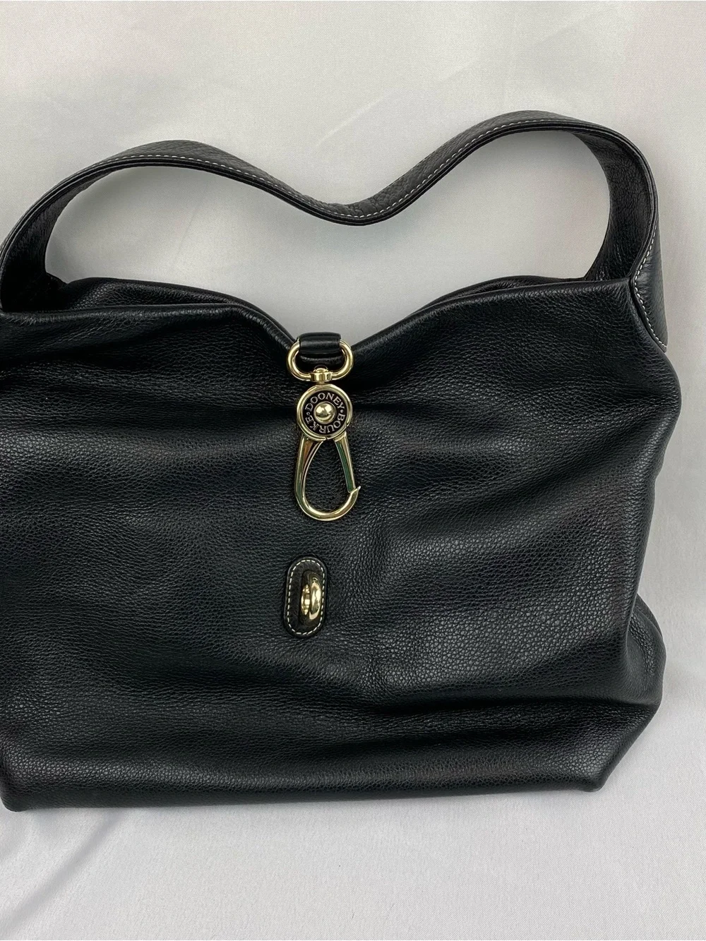 Y2K Dooney & Bourke Logo Lock Black Leather Pink Gingham Large Gold Duck Clasp